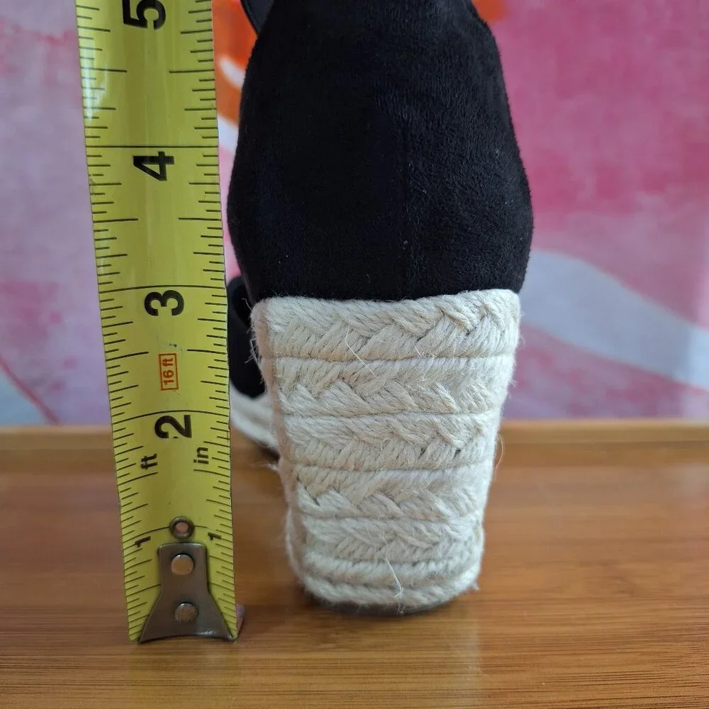 Faux Suede Black Natural Wedge Closed Toe Espadrilles Ankle Straps Size 39 EU - Picture 10 of 15